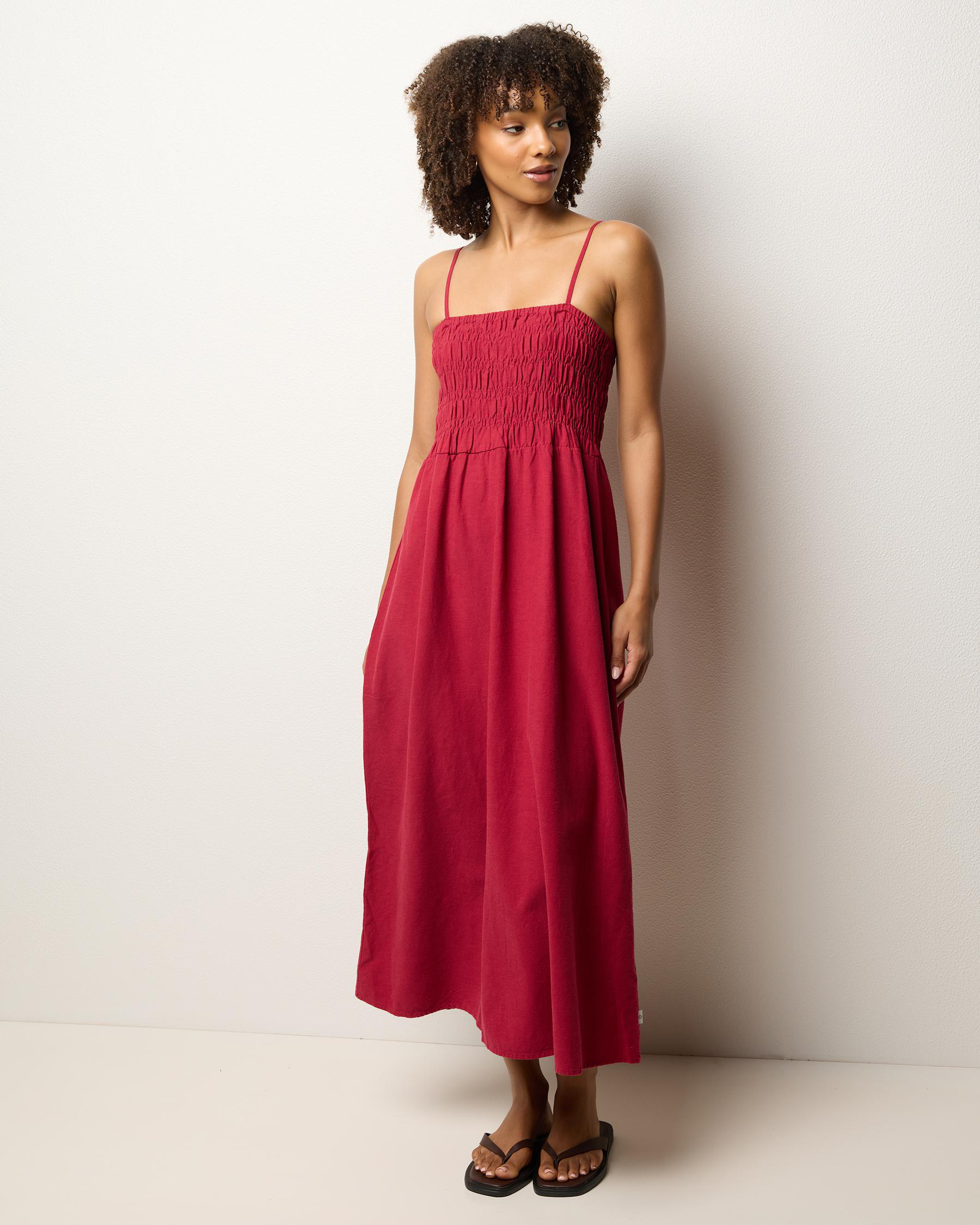 Classic Shirred Midi Dress
