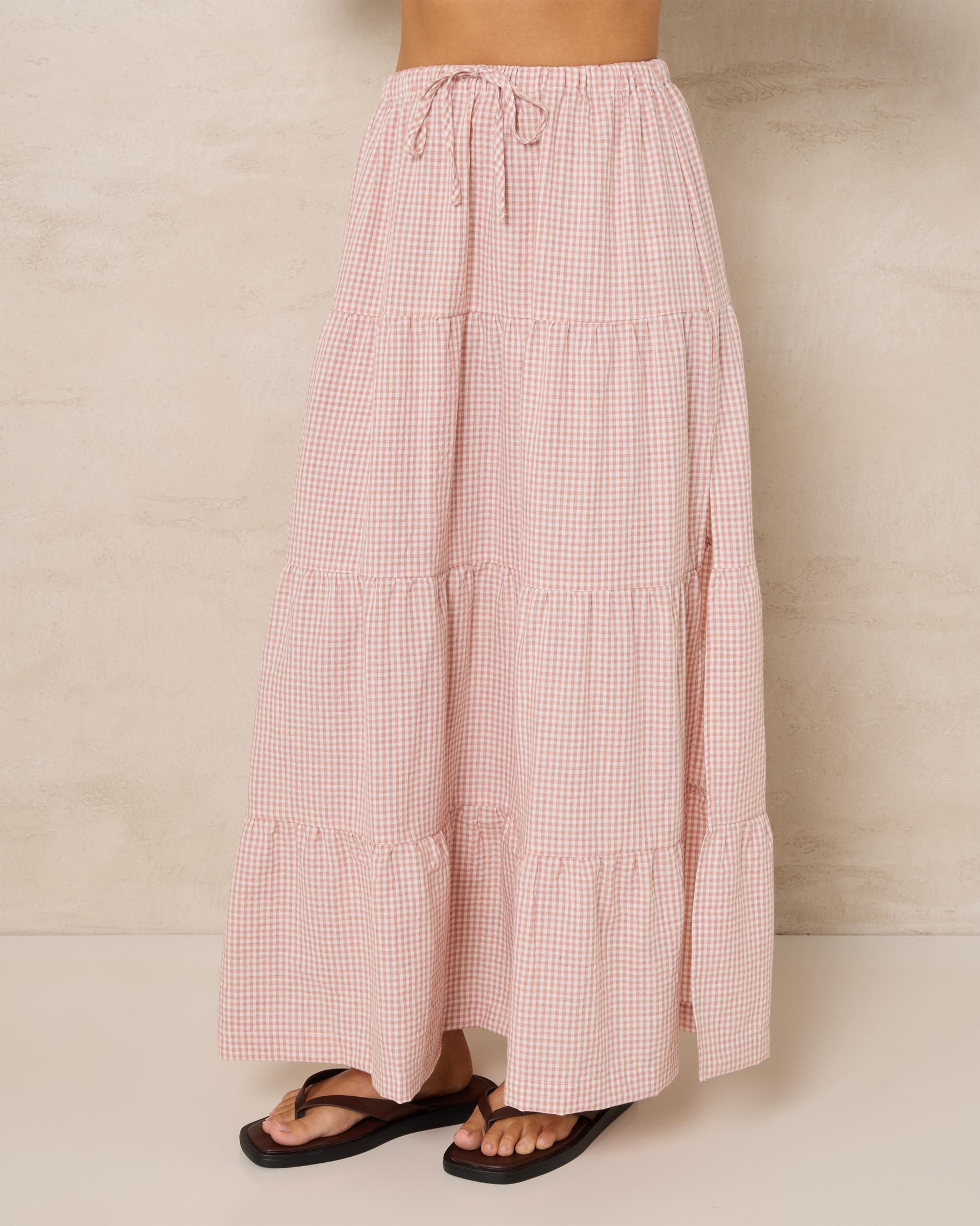 Lola Checked Tiered Maxi Skirt