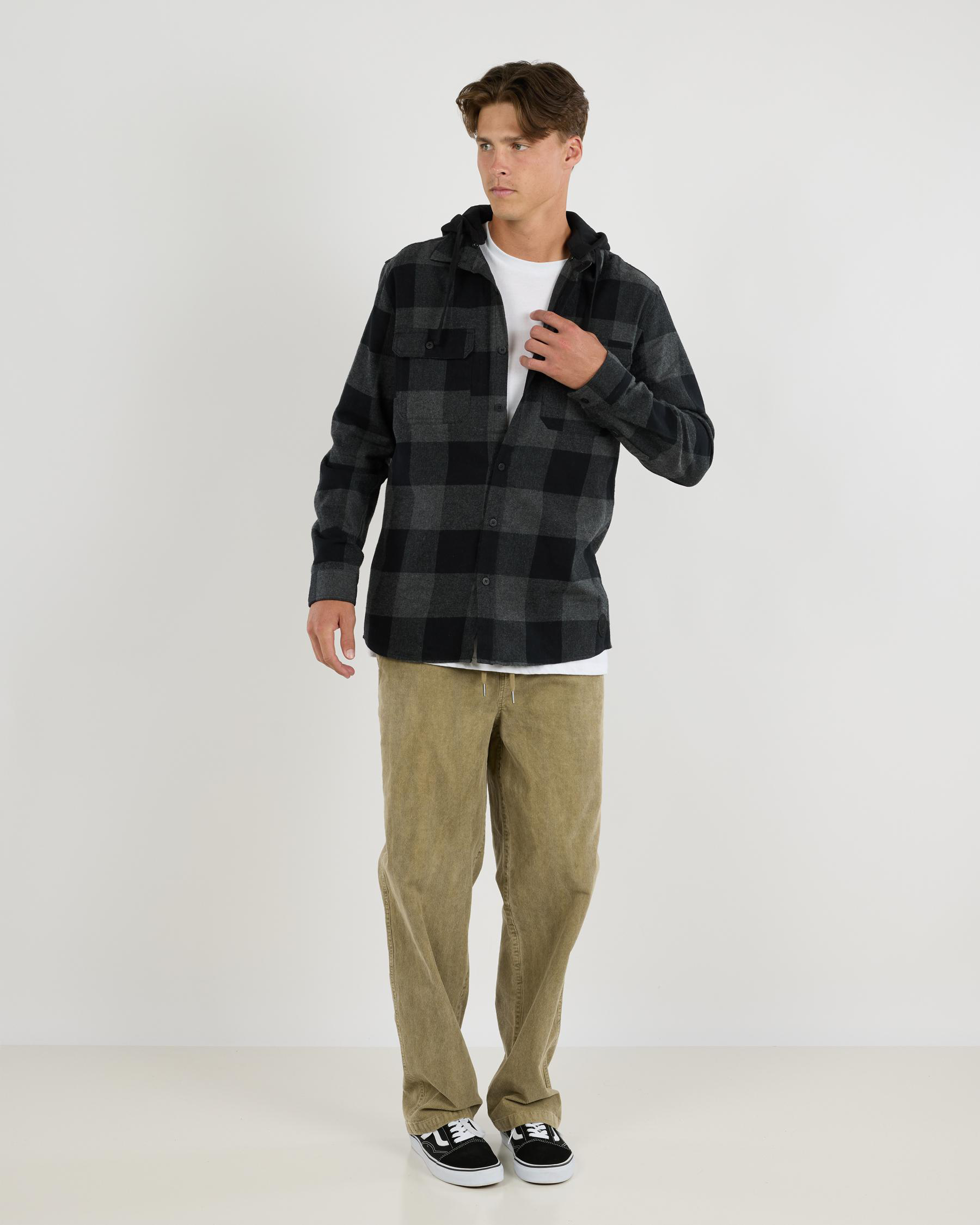 Recount Hooded Long Sleeve Flannel Shirt