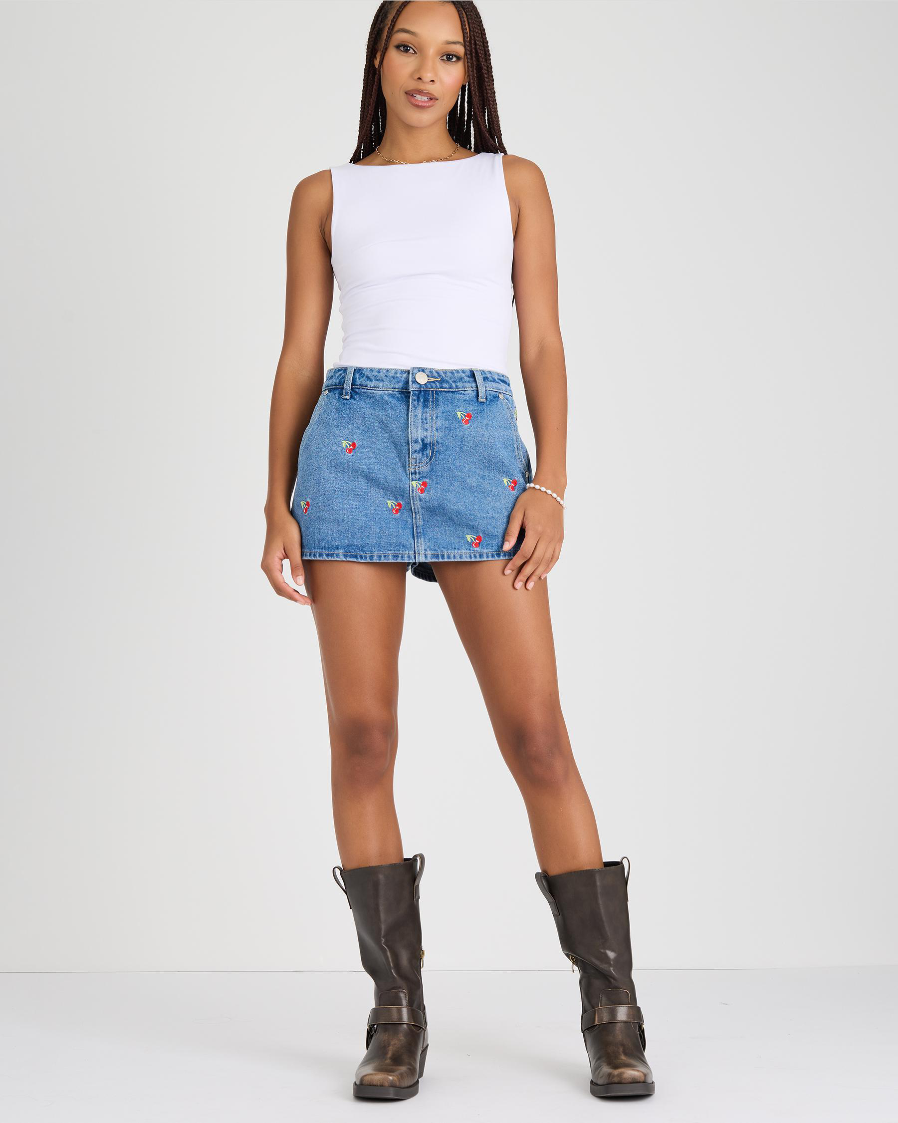 Sunday Cherry Denim Skort