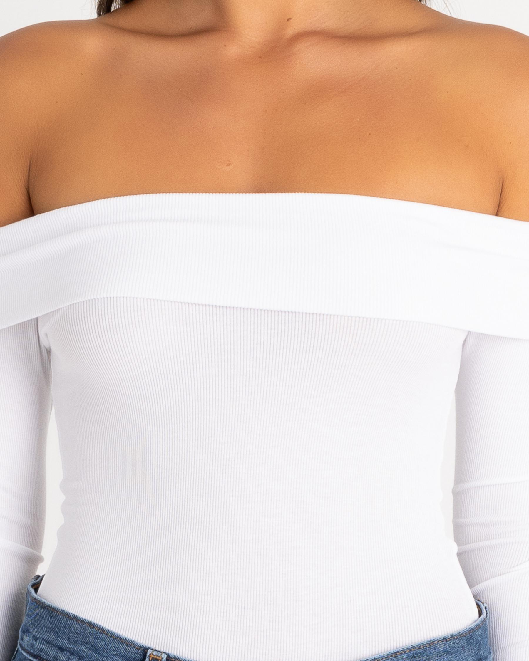 Basic Fine Rib Long Sleeve Off Shoulder Top