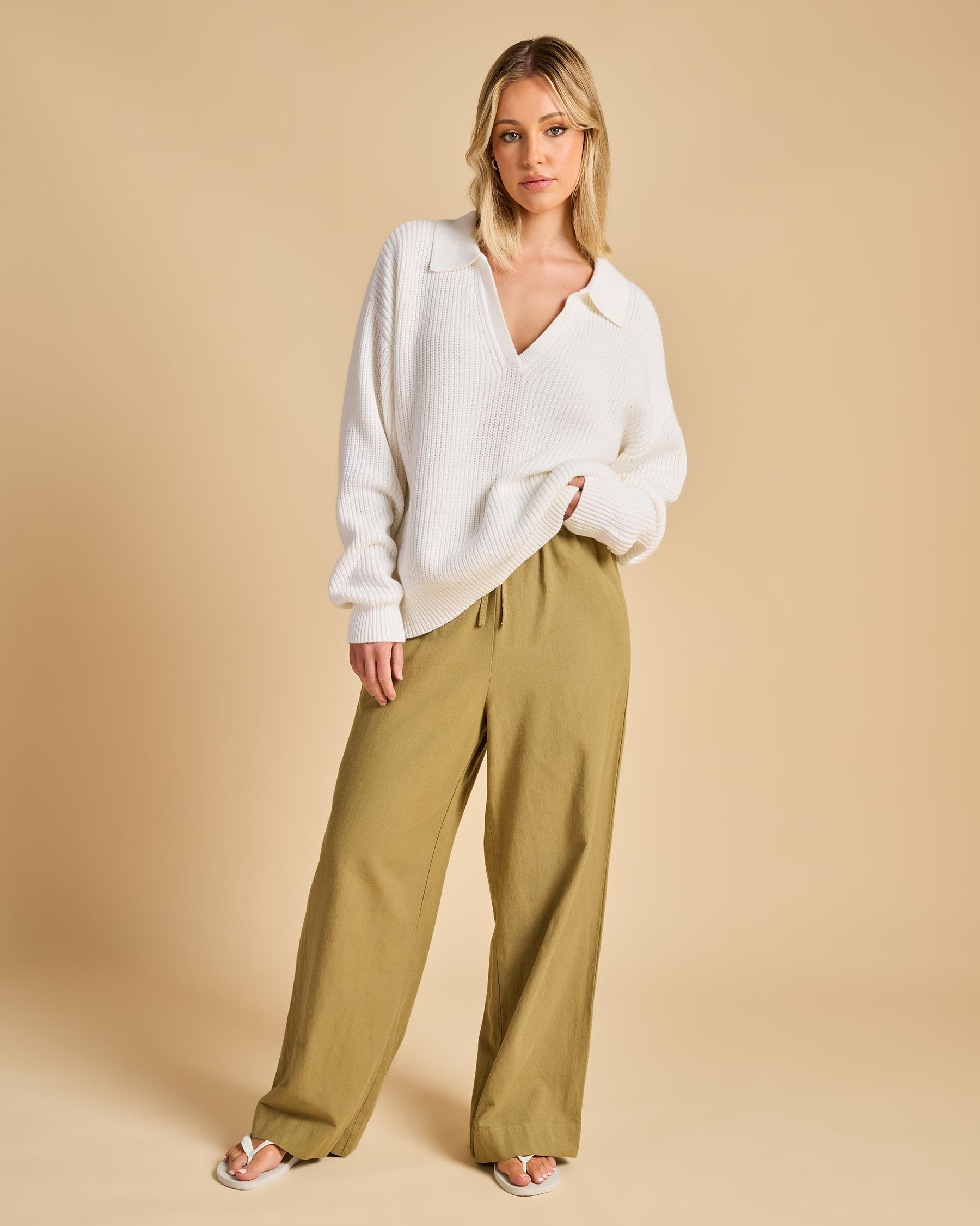 Muse V-Neck Collared Fluffy Knit Jumper