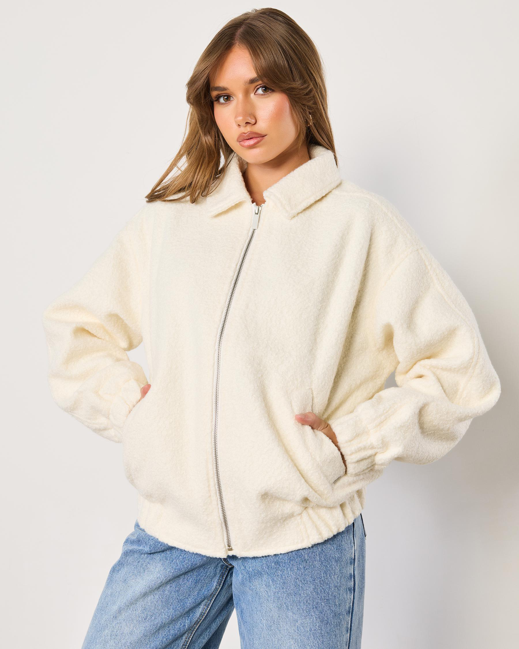 Juno Boucle Bomber Jacket