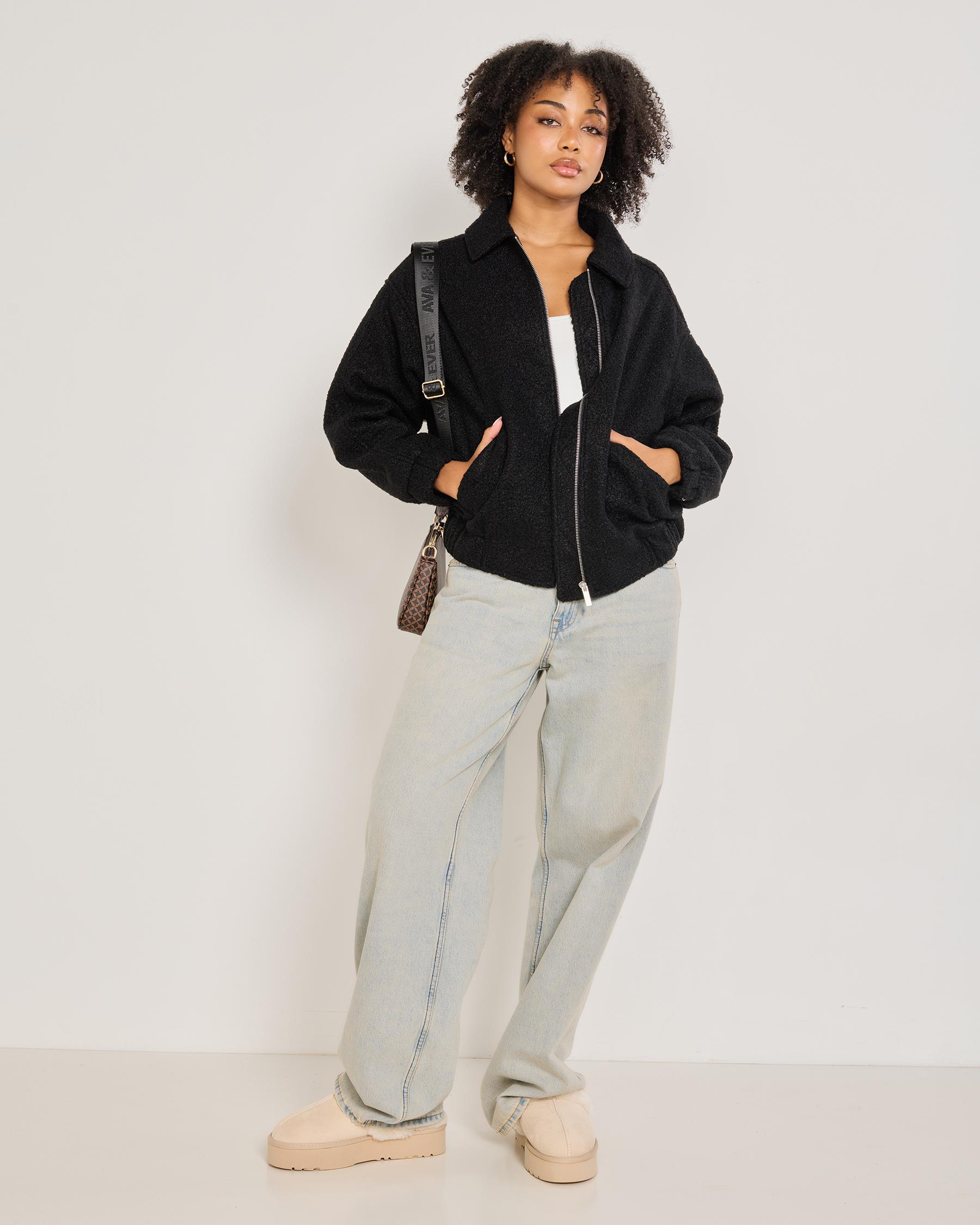 Juno Boucle Bomber Jacket