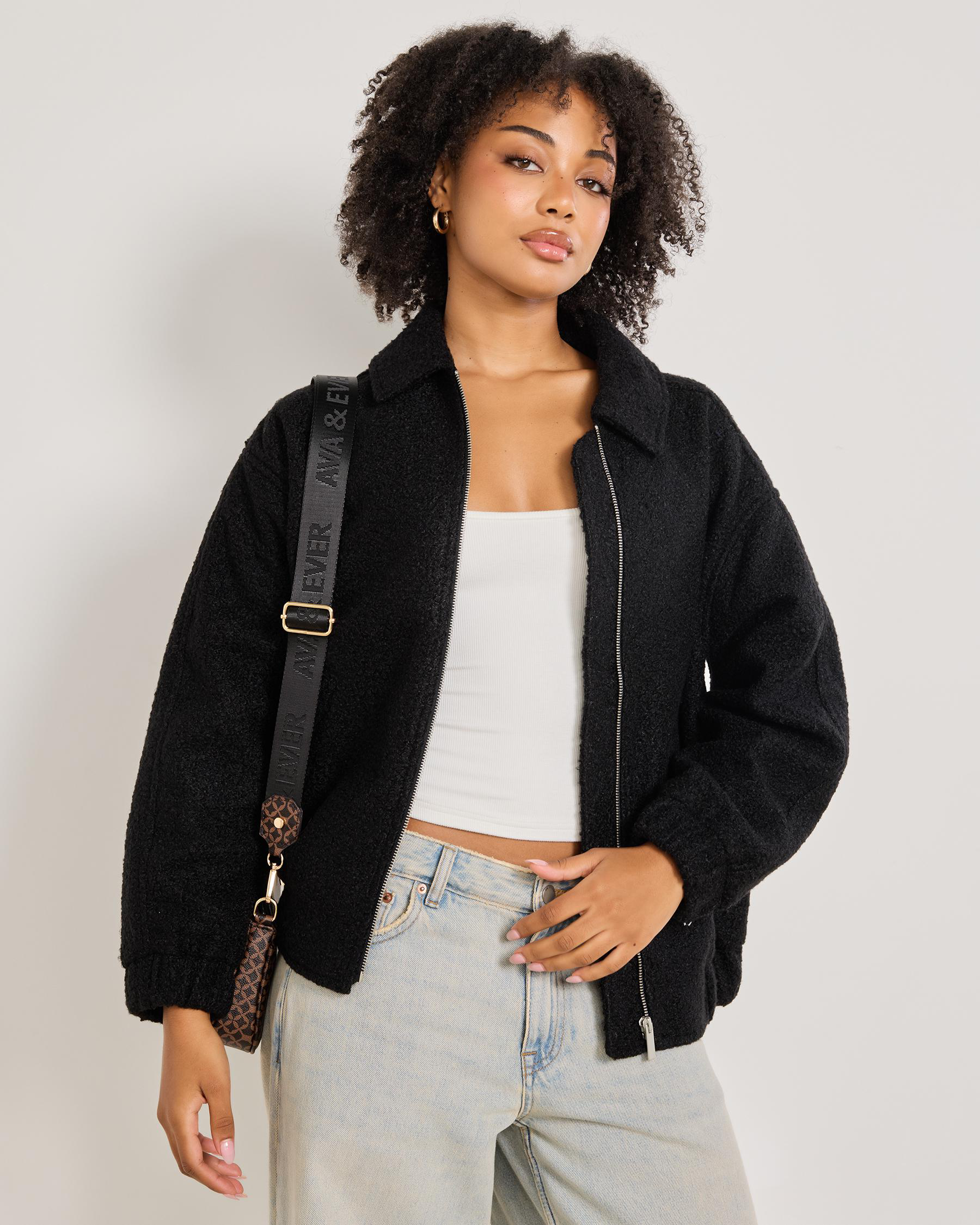 Juno Boucle Bomber Jacket