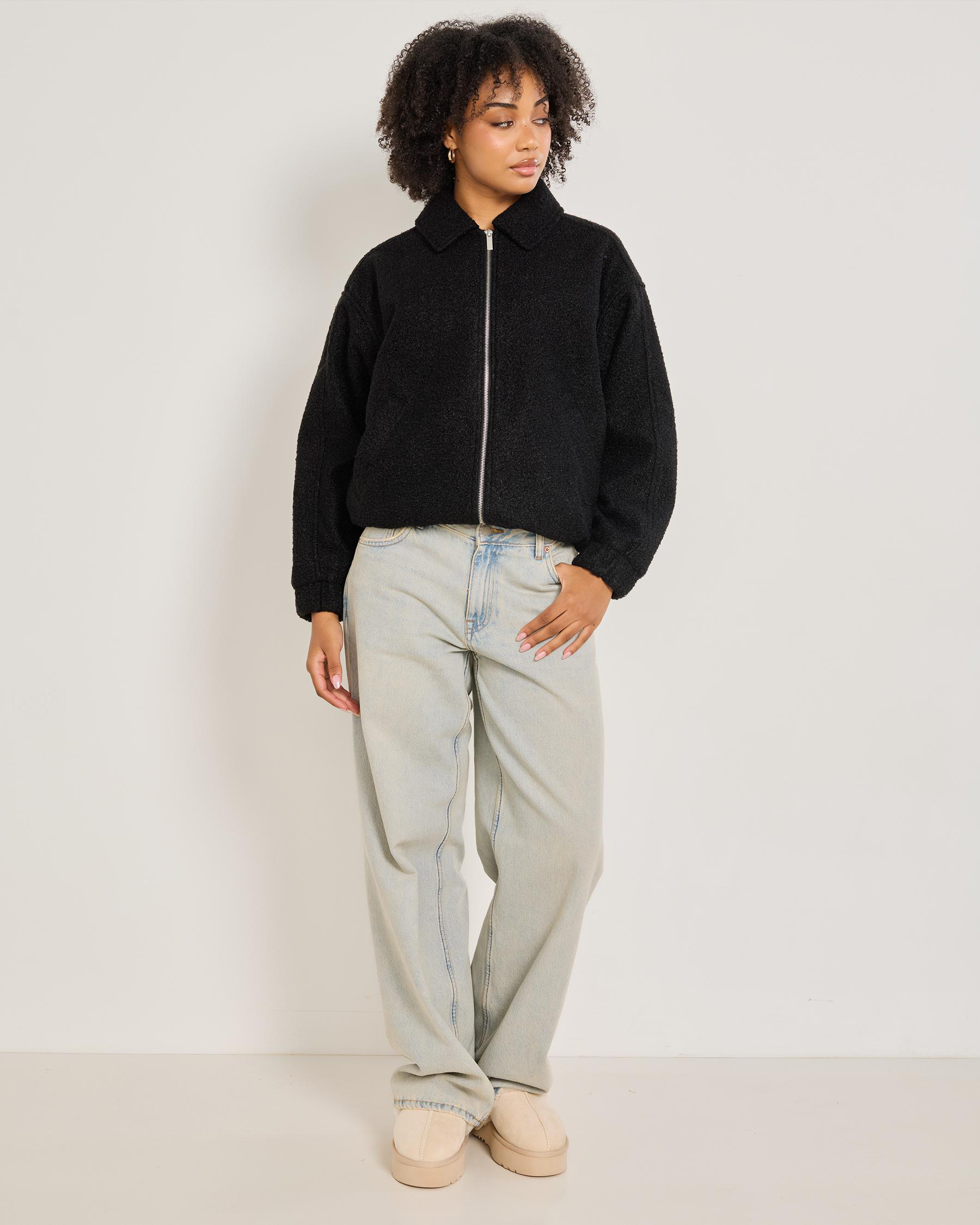 Juno Boucle Bomber Jacket