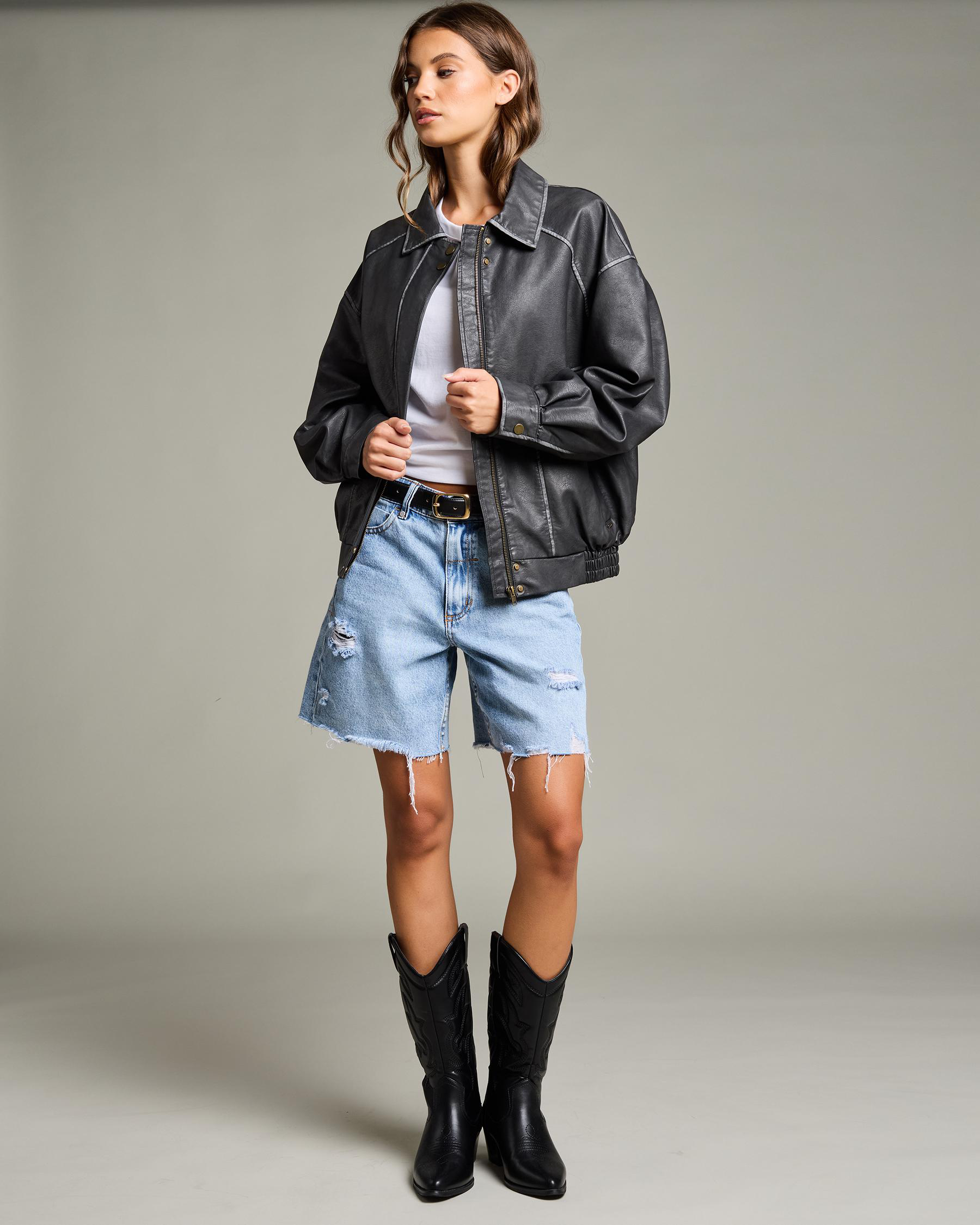 Dakota Faux Leather Bomber Jacket