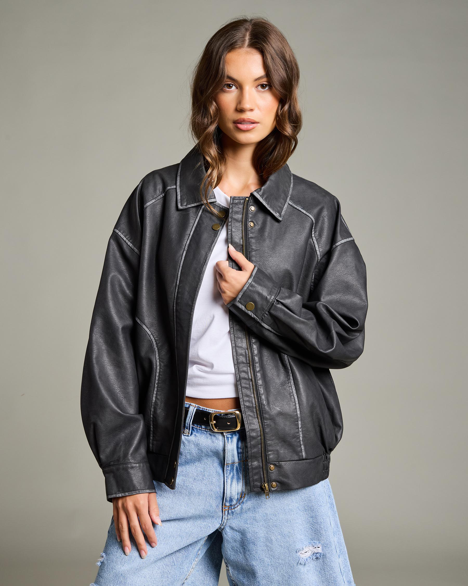Dakota Faux Leather Bomber Jacket