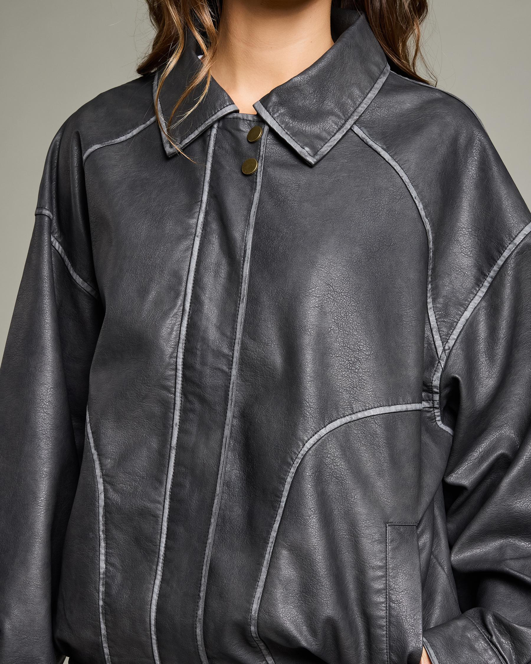 Dakota Faux Leather Bomber Jacket