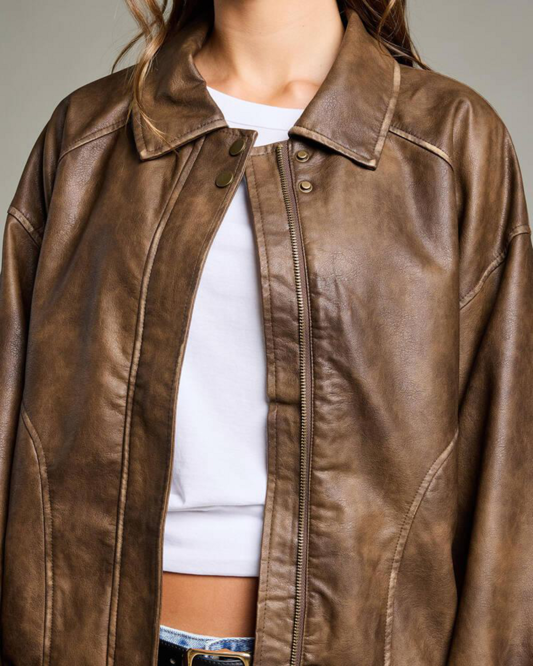 Dakota Faux Leather Bomber Jacket