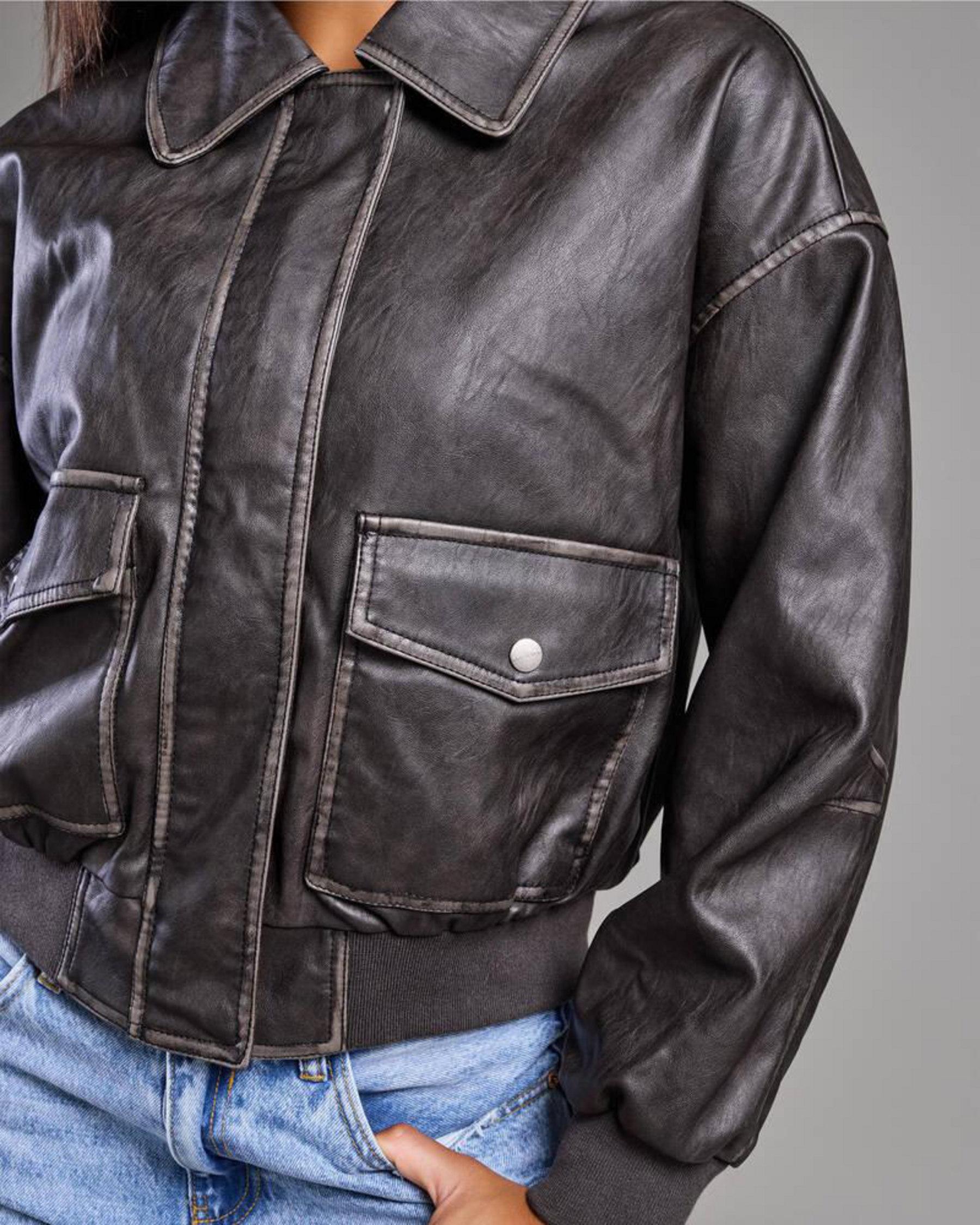 Garage Faux Leather Bomber Jacket