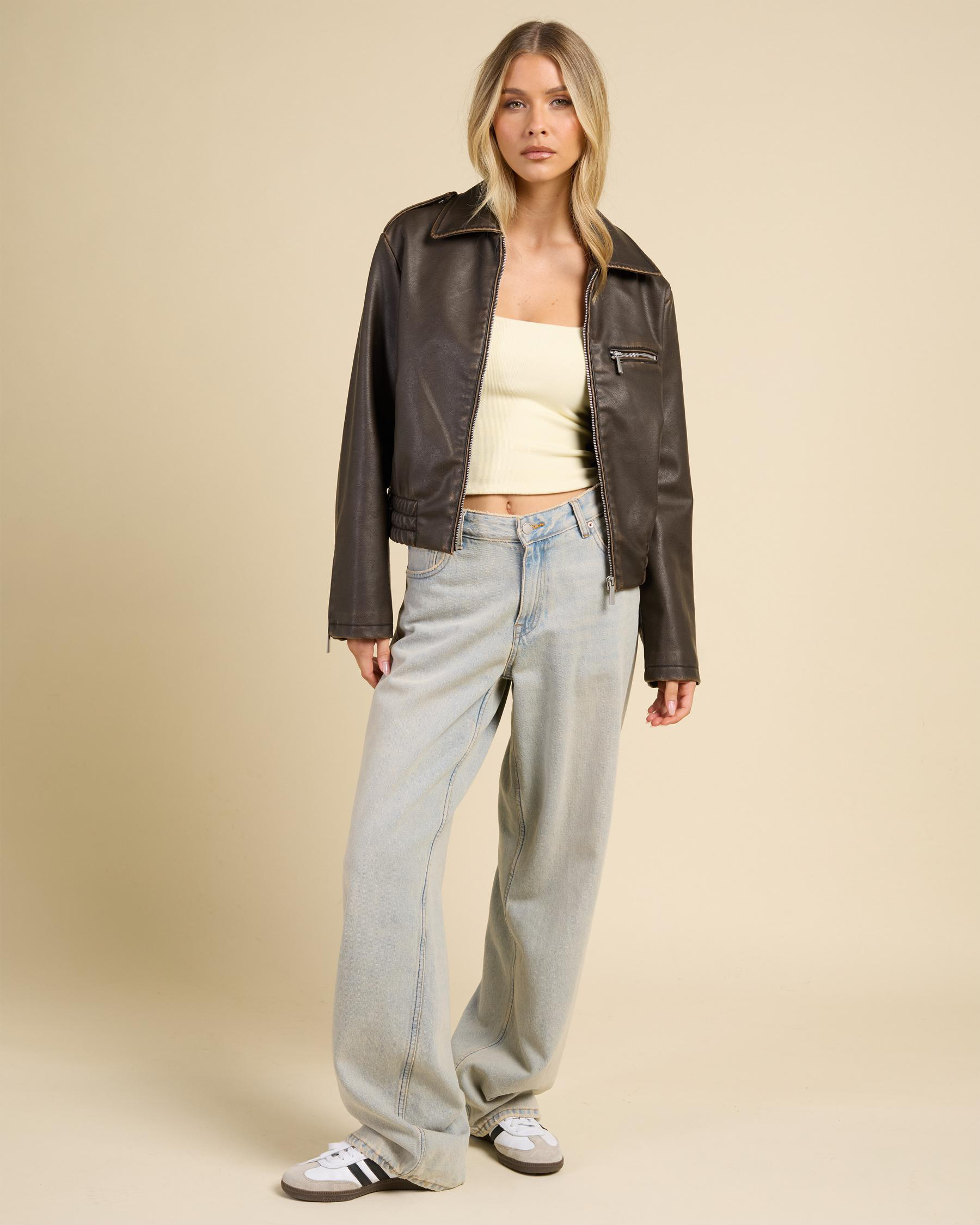 Pilot Faux Leather Bomber Jacket