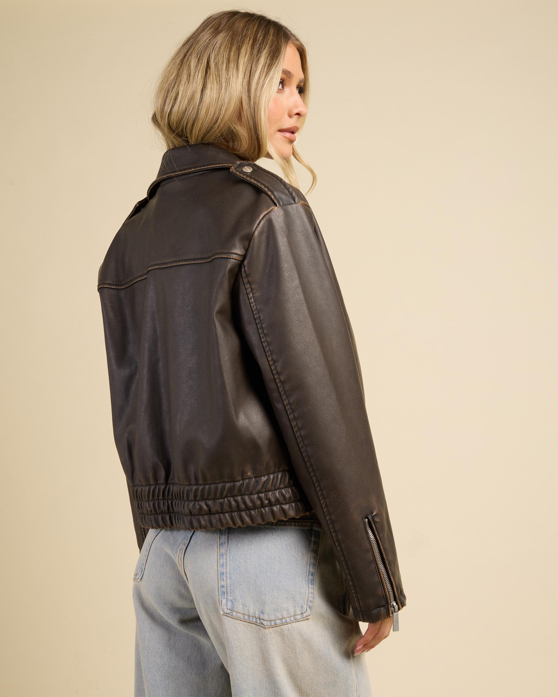 Pilot Faux Leather Bomber Jacket