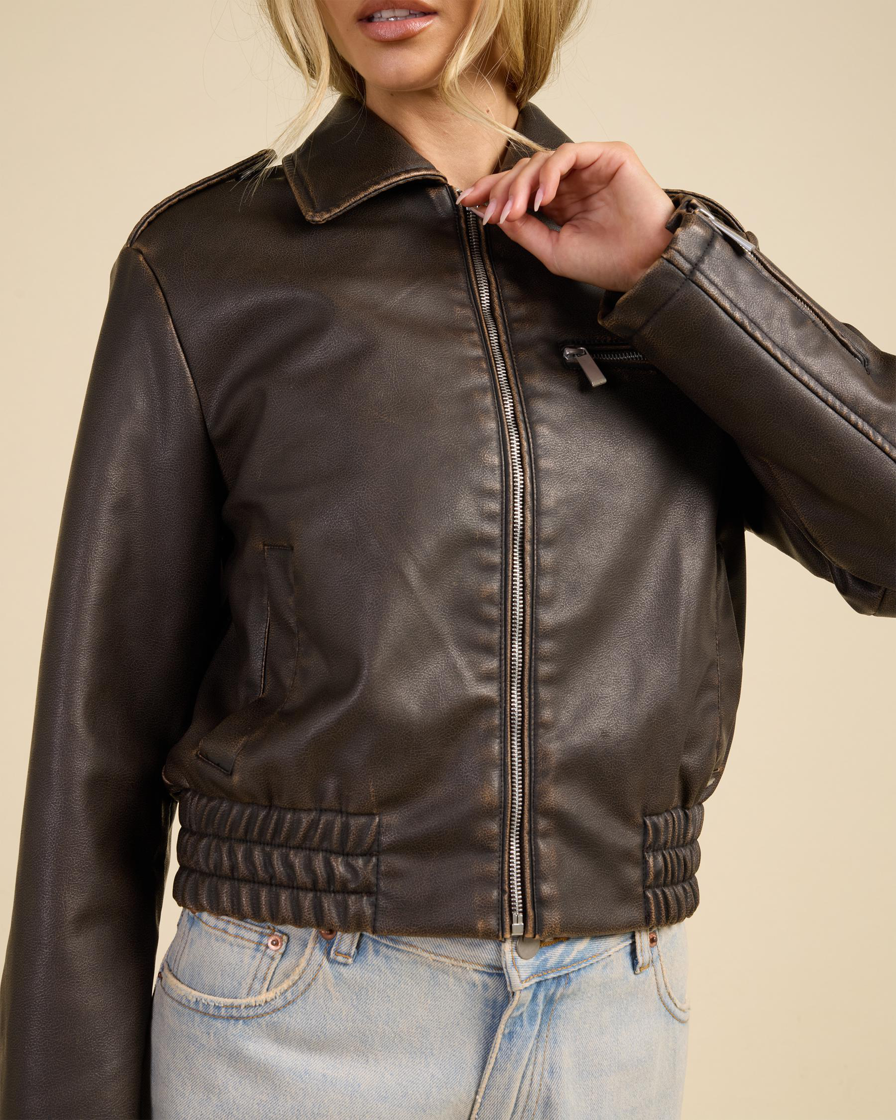 Pilot Faux Leather Bomber Jacket