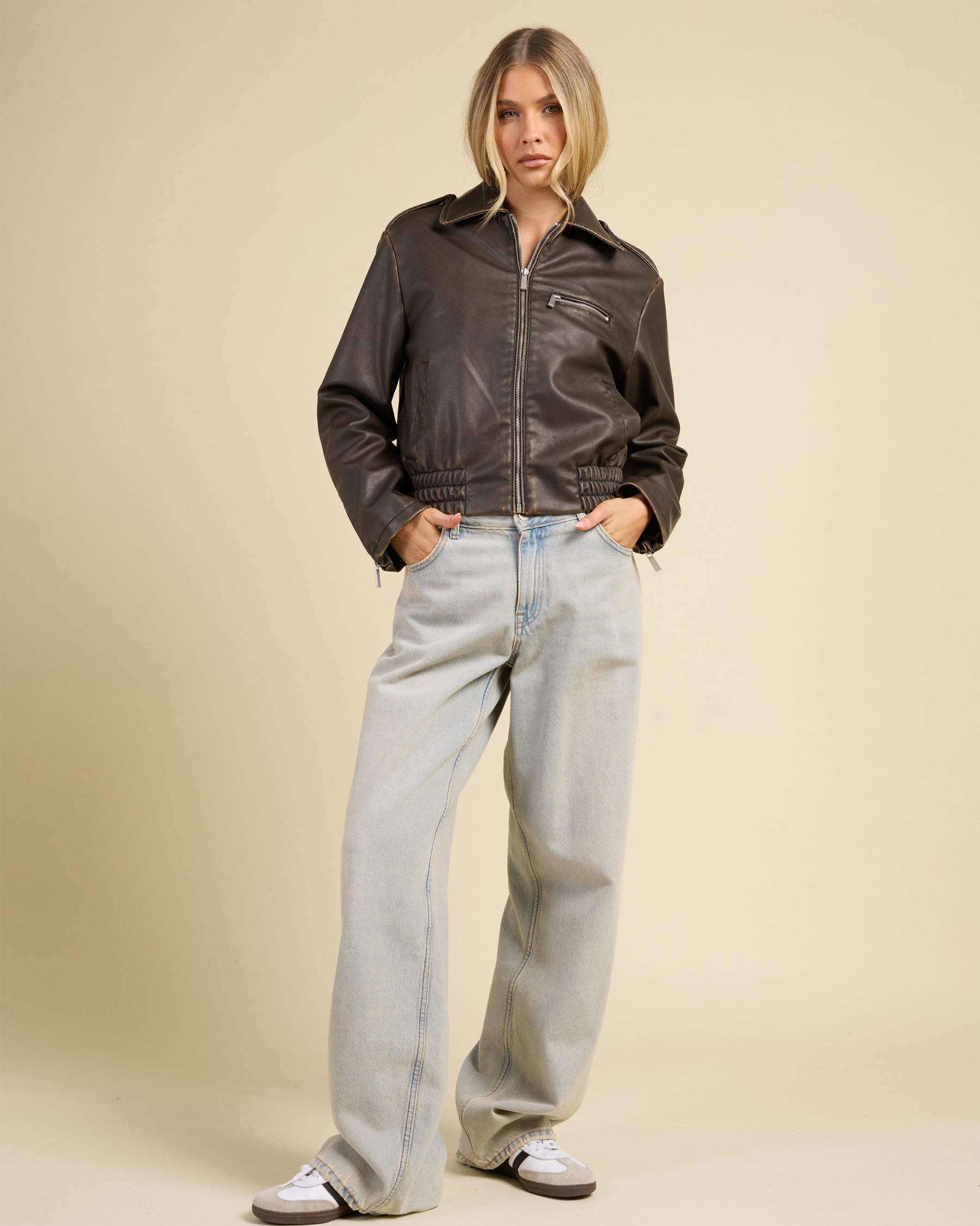 Pilot Faux Leather Bomber Jacket