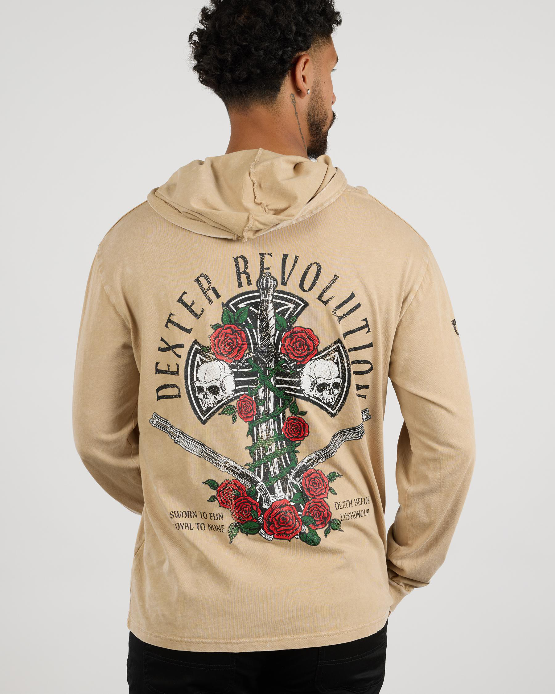 Wreathed Cross Hooded Long Sleeve T-Shirt