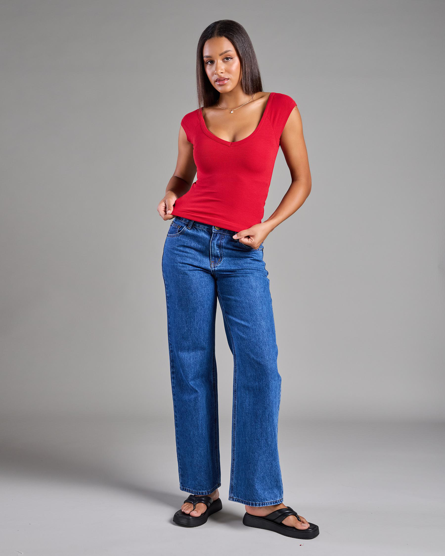 Basic V Neck Fine Rib Tee