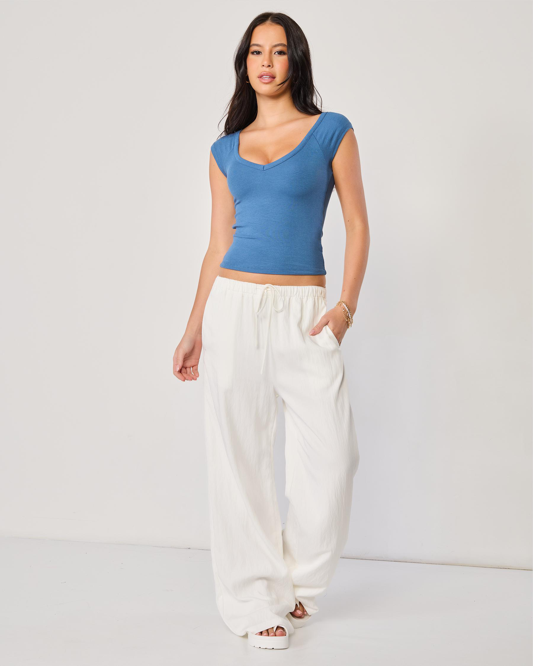 Basic V Neck Fine Rib Tee