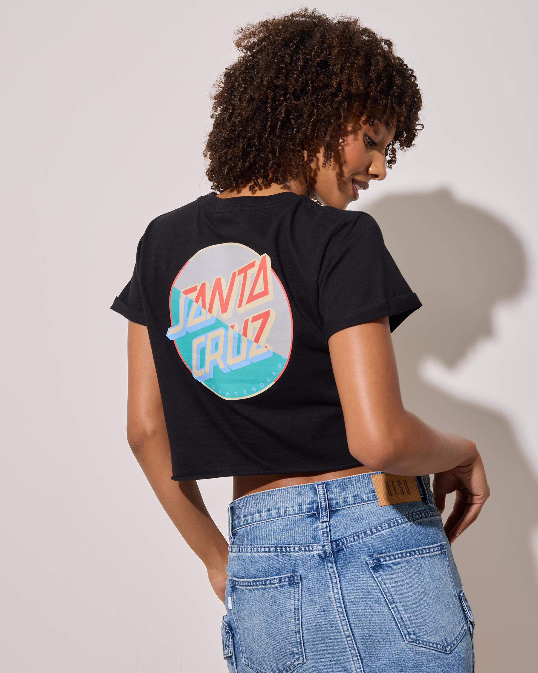 Split Block Strip Centre Cropped T-Shirt