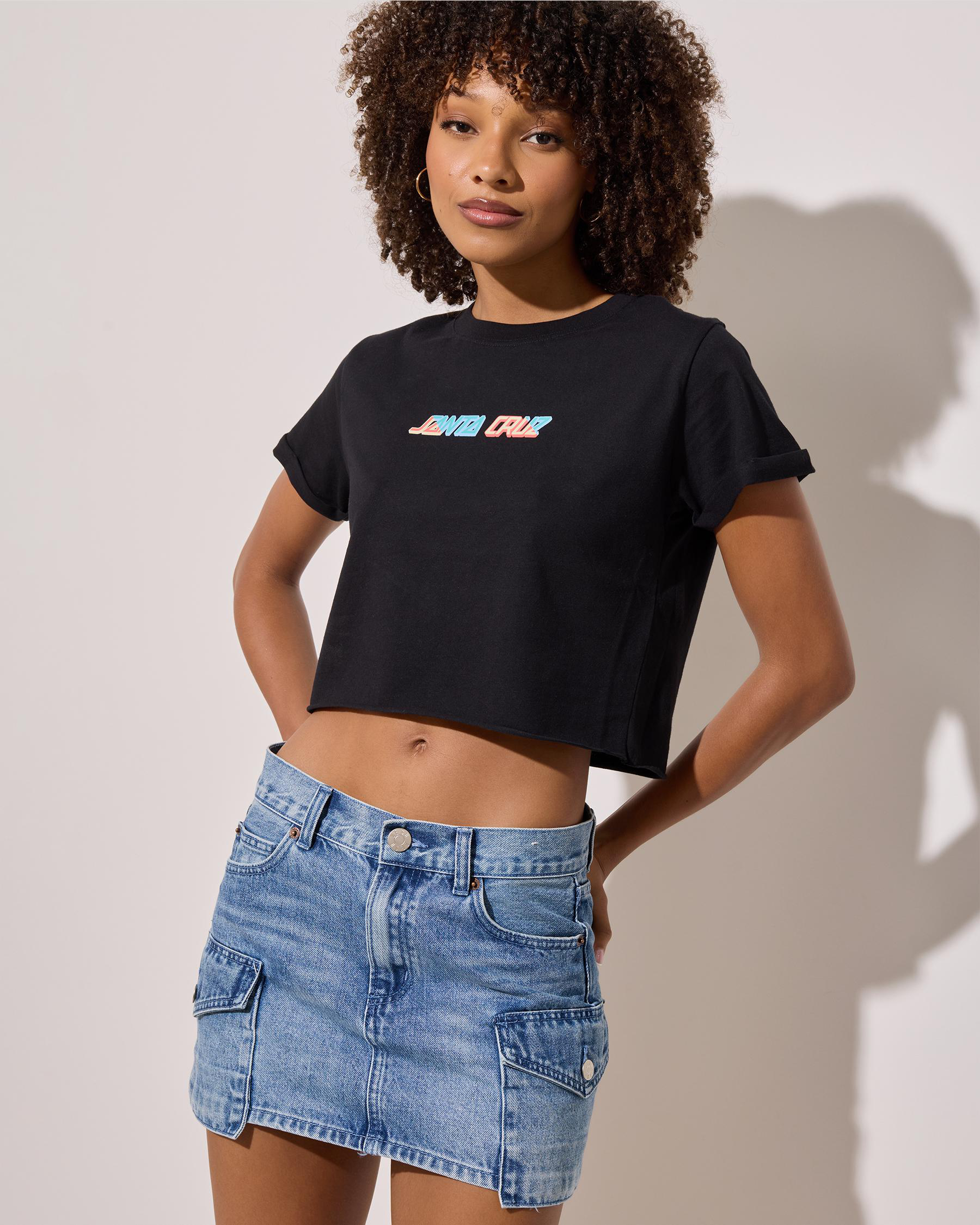 Split Block Strip Centre Cropped T-Shirt