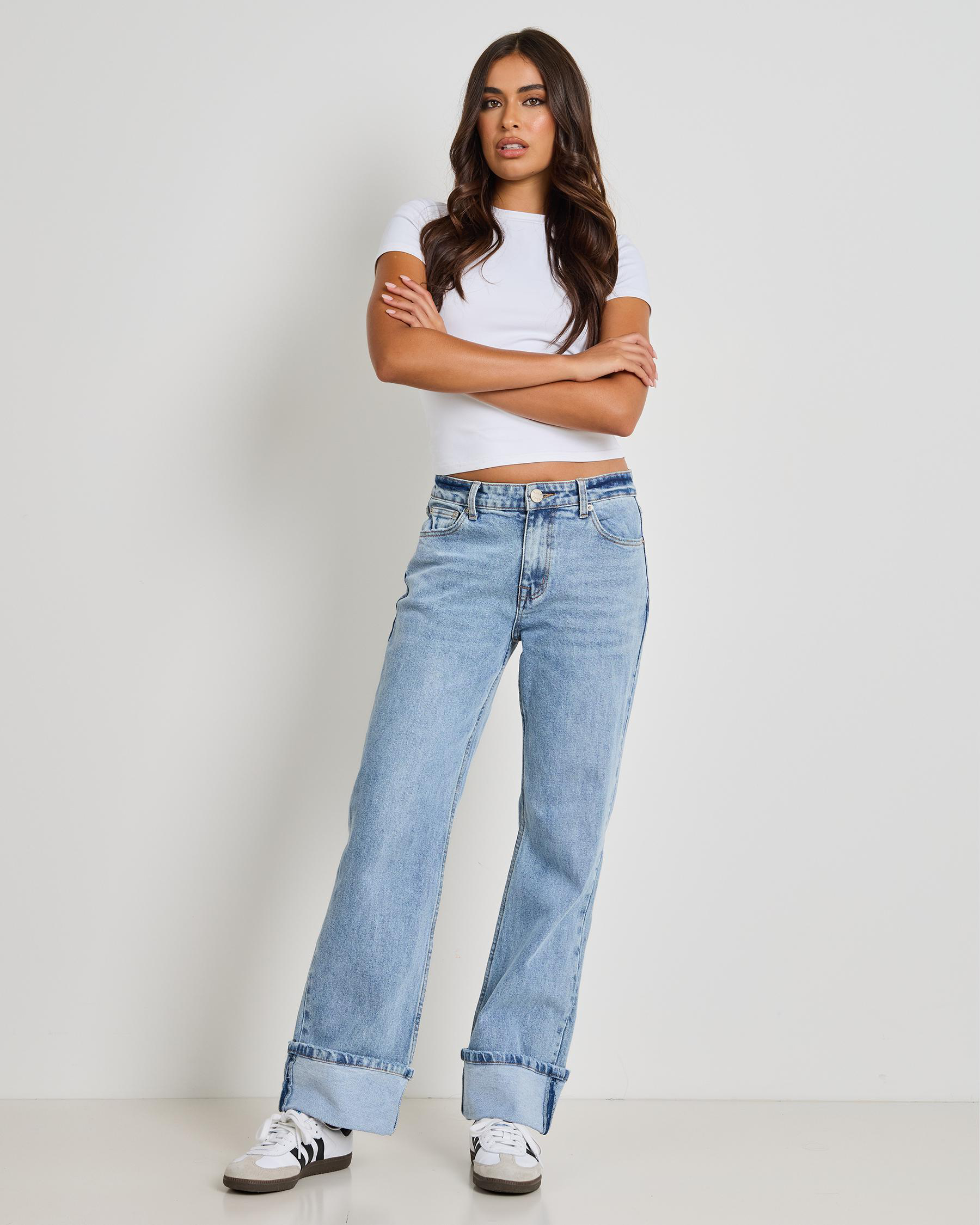Turn Up Wide Leg Jeans
