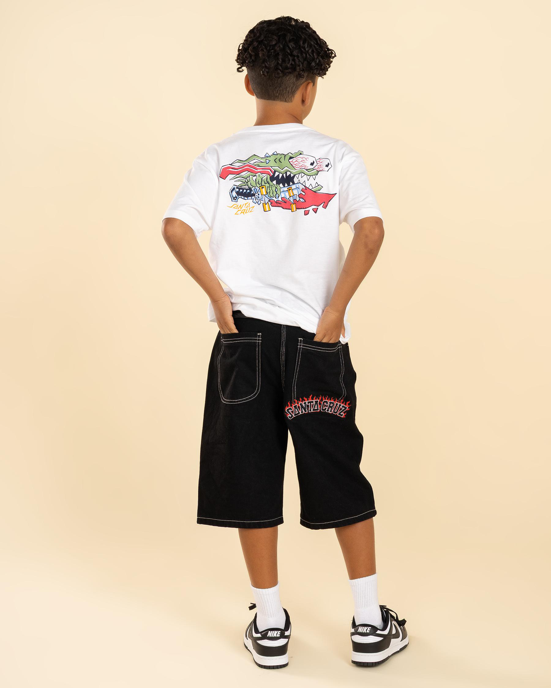 Flamed Collegiate Arch Denim Shorts