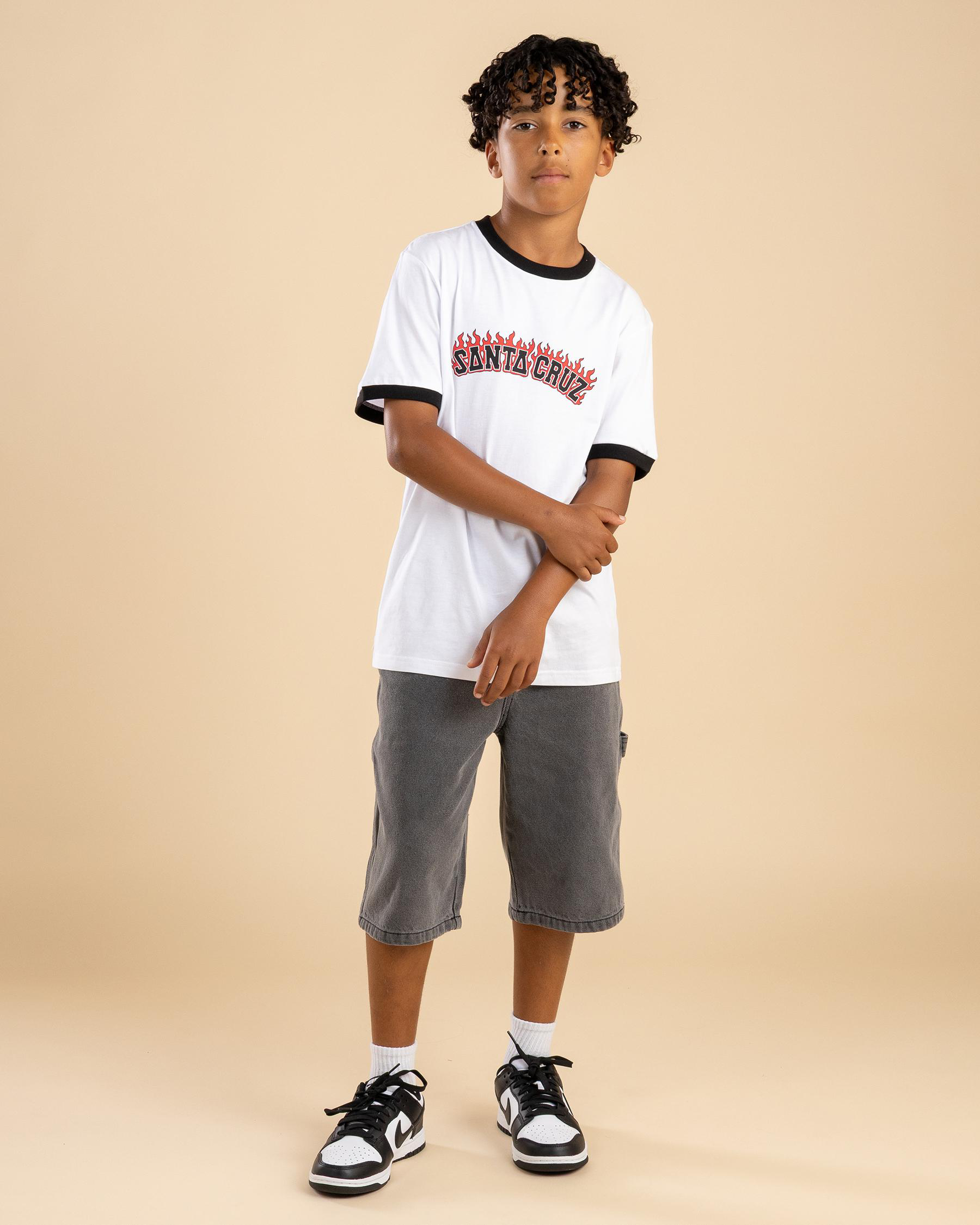 Flamed Collegiate Arch Ringer T-Shirt