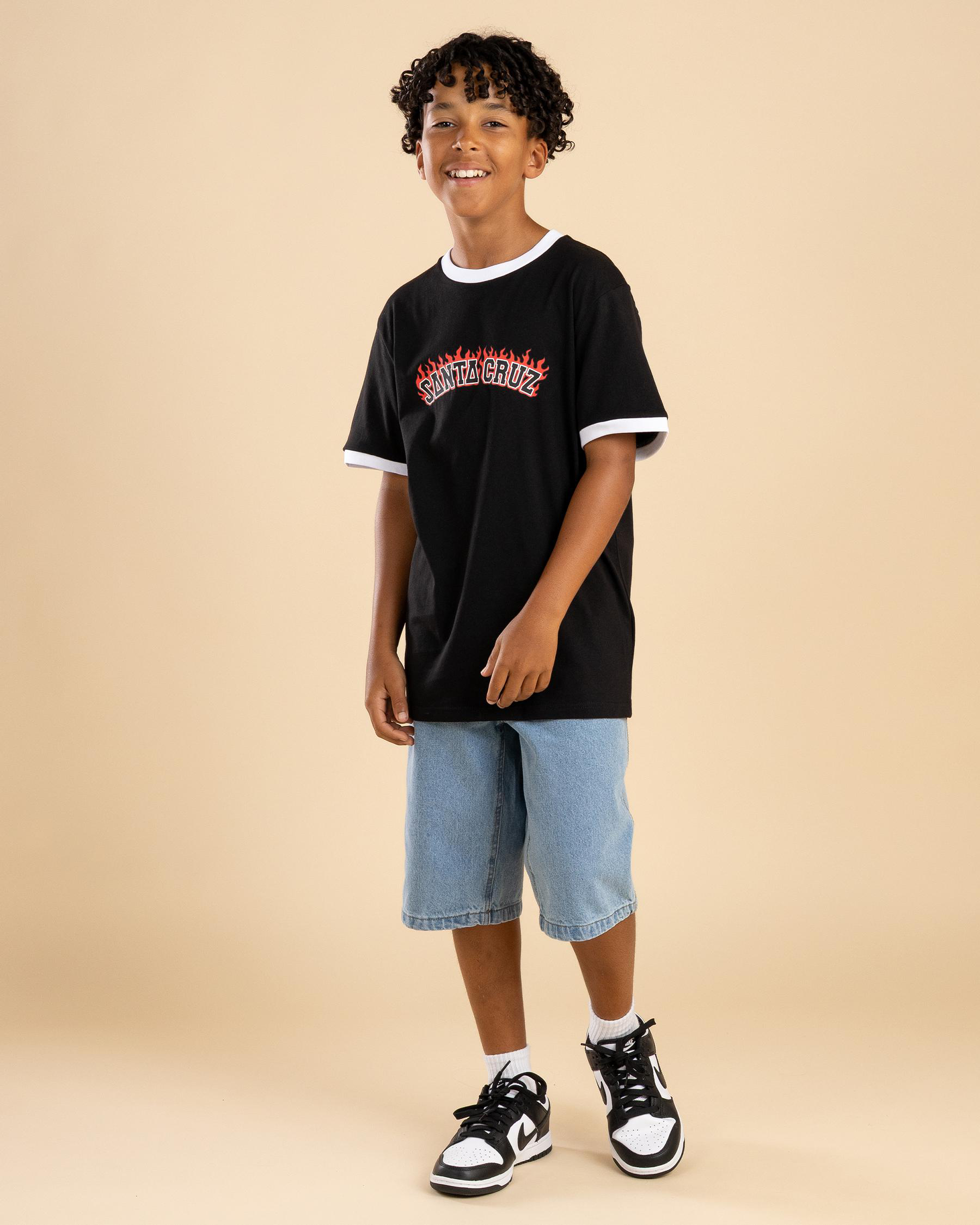 Flamed Collegiate Arch Ringer T-Shirt