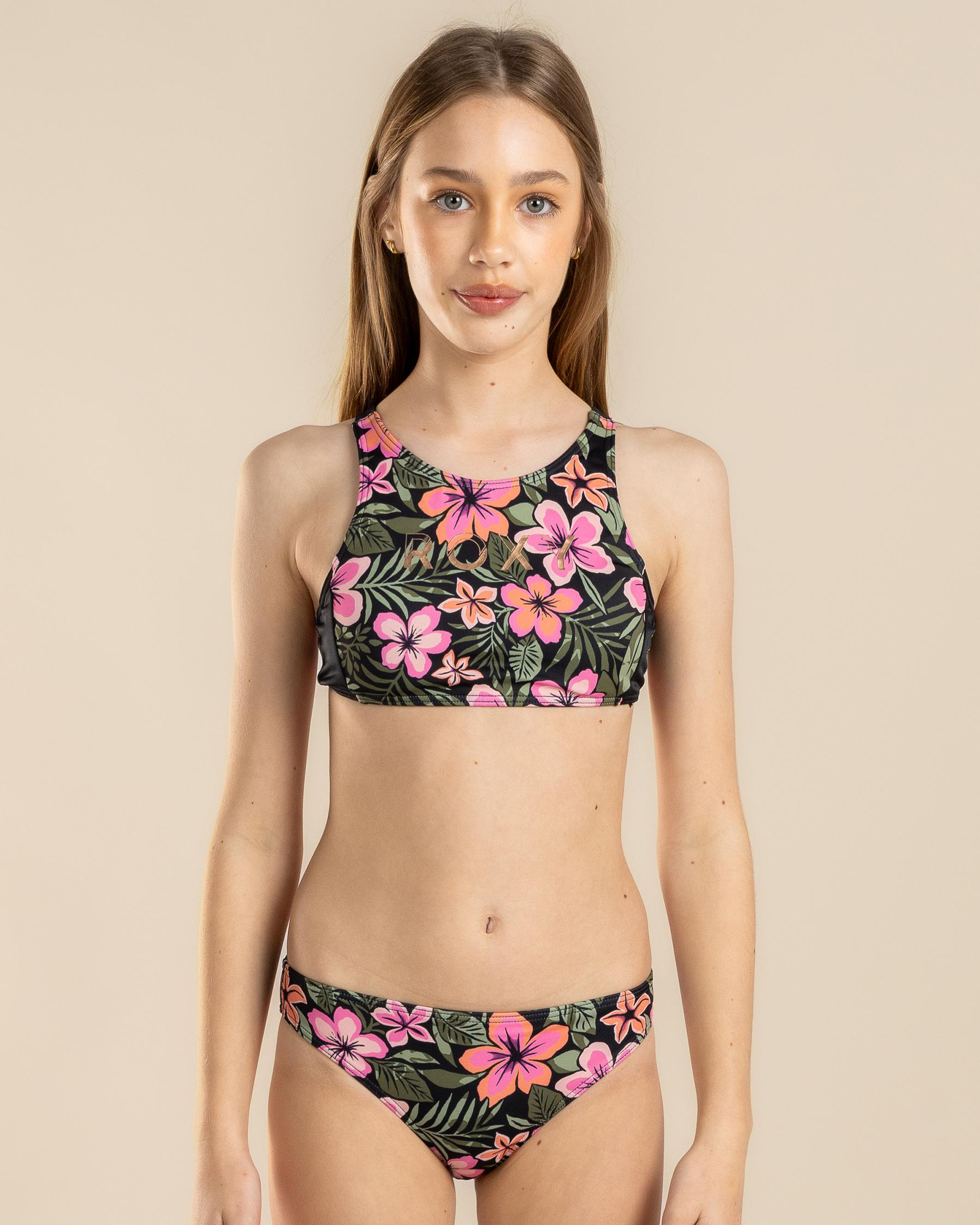 Active Floral Crop Top Bikini Set