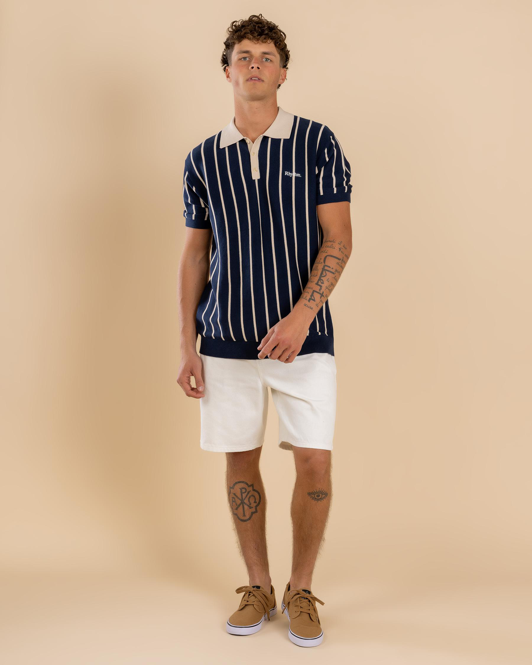 Striped Knit Polo Shirt