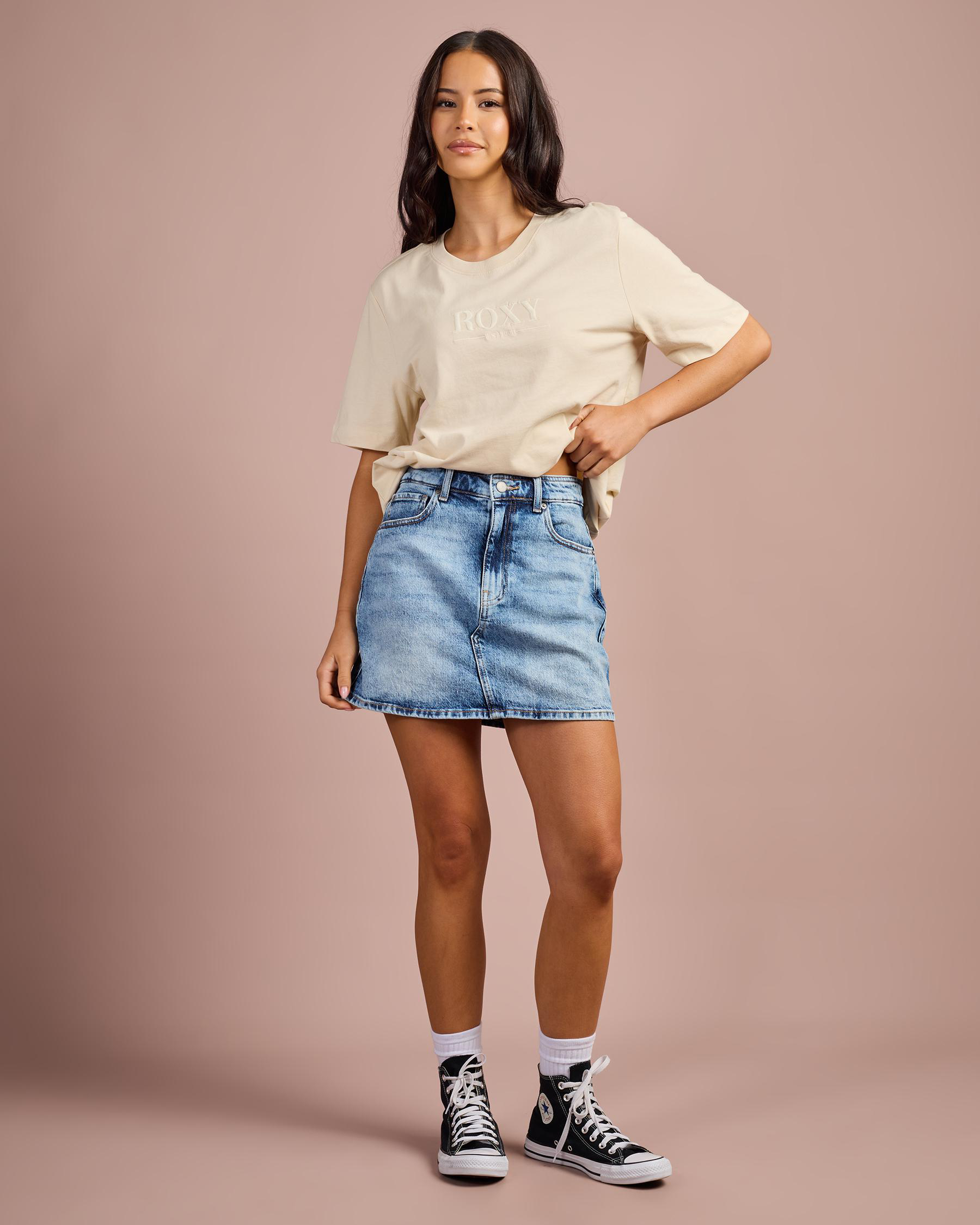 Shine Denim Mini Skirt