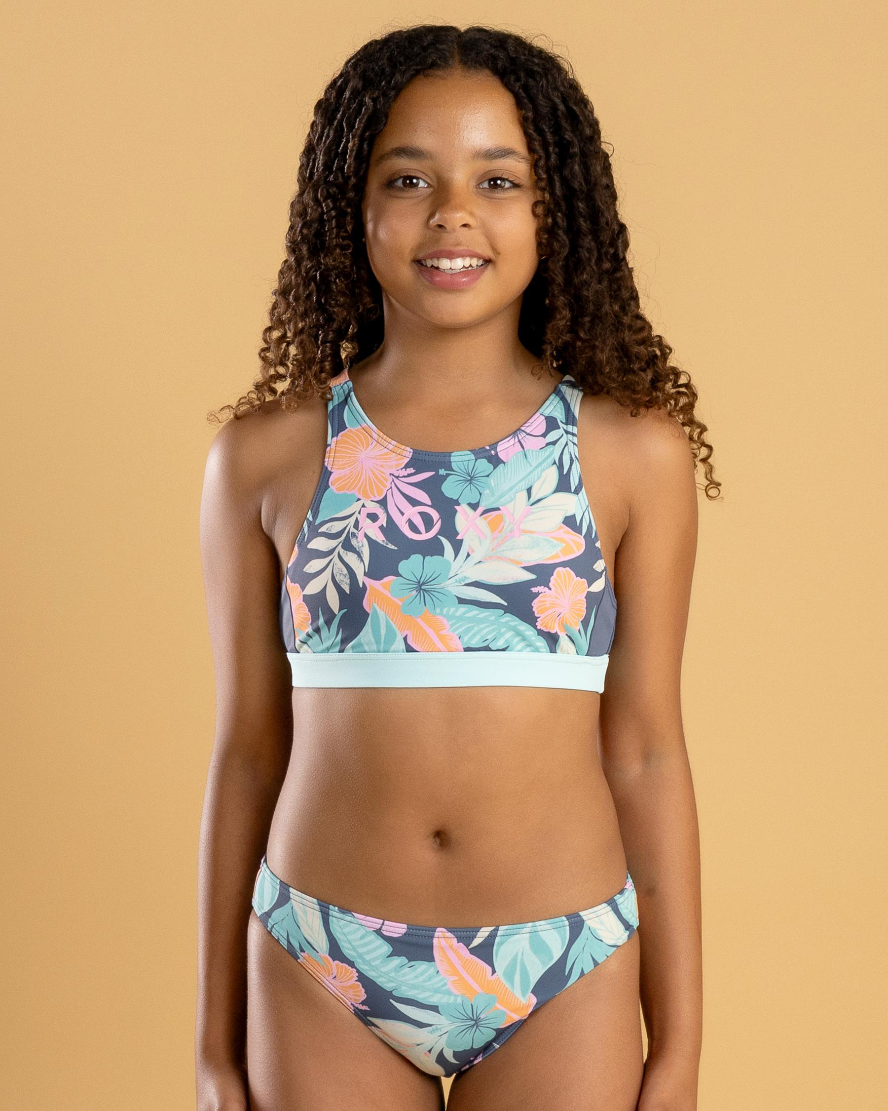 Active Floral Crop Top Bikini Set