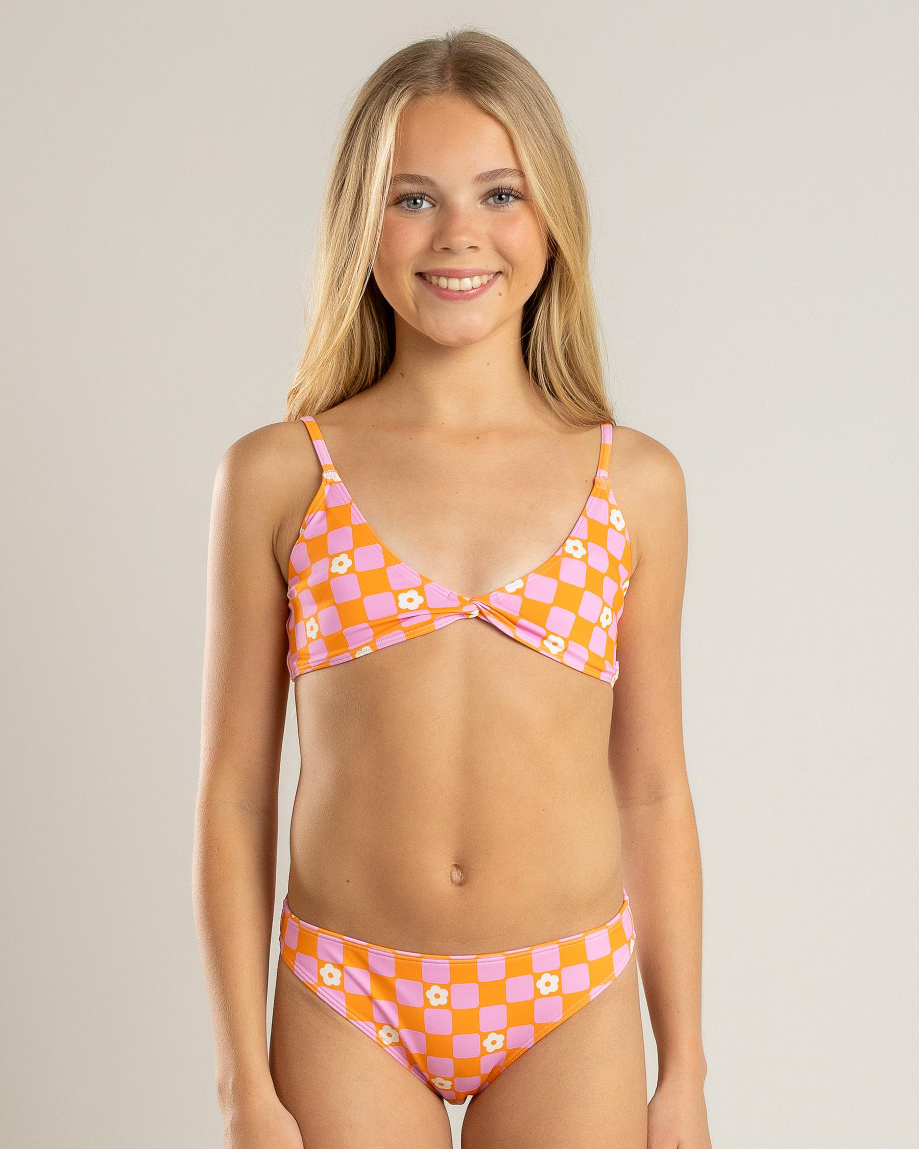 Flower Check Triangle Bikini Set